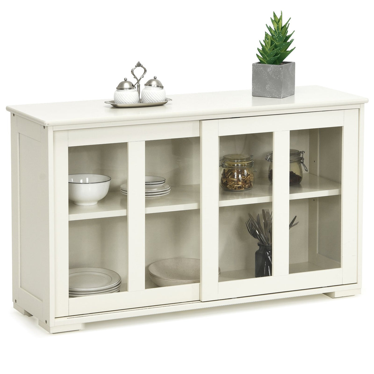 Sideboard Buffet Cupboard Storage Cabinet with Sliding Door-Antique White view 4