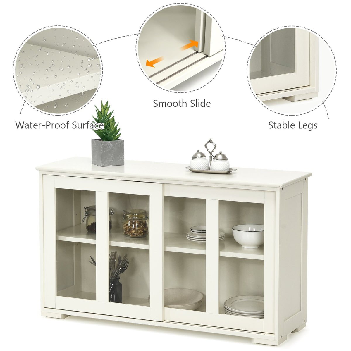 Sideboard Buffet Cupboard Storage Cabinet with Sliding Door-Antique White view 7