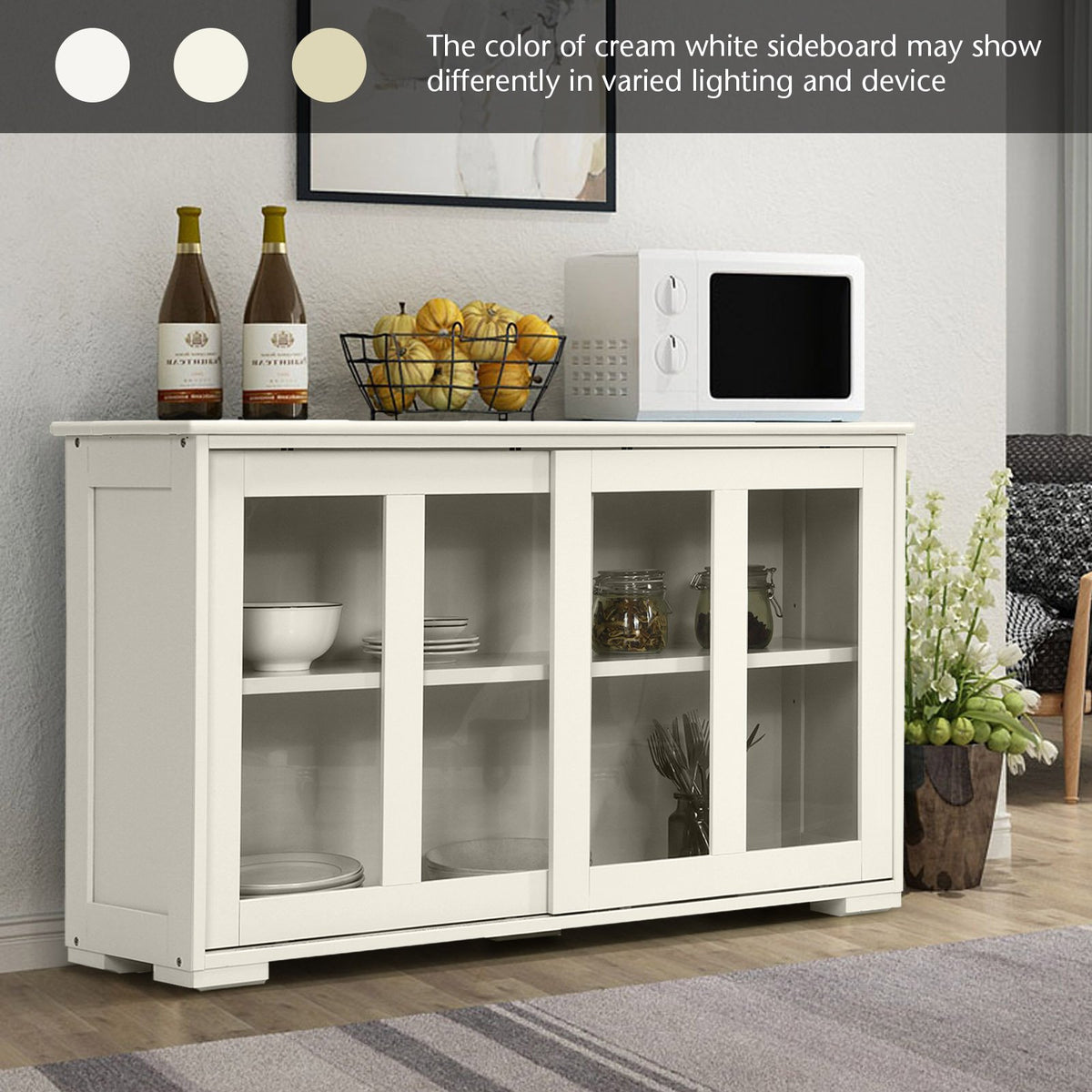 Sideboard Buffet Cupboard Storage Cabinet with Sliding Door-Antique White view 8