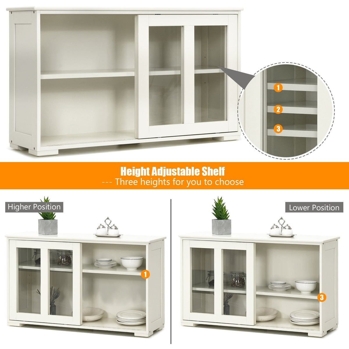 Sideboard Buffet Cupboard Storage Cabinet with Sliding Door-Antique White view 9