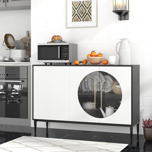 Sideboard Cabinet with Tempered Glass Door for Living Room Dining Room Kitchen-White view 2