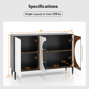 Sideboard Cabinet with Tempered Glass Door for Living Room Dining Room Kitchen-White view 5