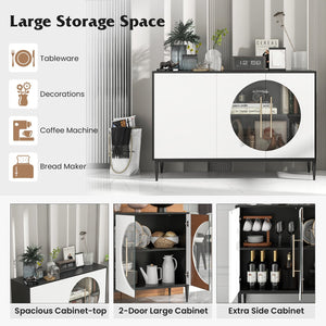 Sideboard Cabinet with Tempered Glass Door for Living Room Dining Room Kitchen-White view 7