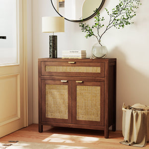 Sideboard Storage Cabinet with Rattan Doors and Drawer-Brown view 2