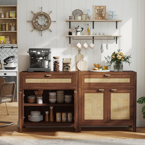 Sideboard Storage Cabinet with Rattan Doors and Drawer-Brown view 3