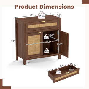 Sideboard Storage Cabinet with Rattan Doors and Drawer-Brown view 5