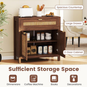 Sideboard Storage Cabinet with Rattan Doors and Drawer-Brown view 7