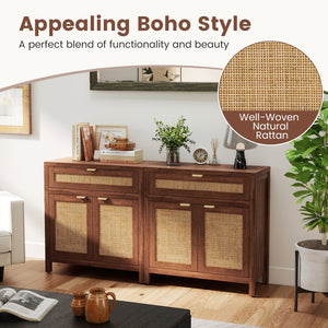 Sideboard Storage Cabinet with Rattan Doors and Drawer-Brown view 9