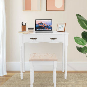 Simple Vanity Set with Tri-Folding Mirror Drawers and Storage Shelf-White view 6