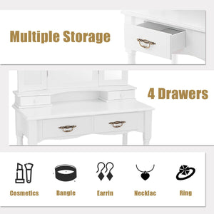 Simple Vanity Set with Tri-Folding Mirror Drawers and Storage Shelf-White view 8