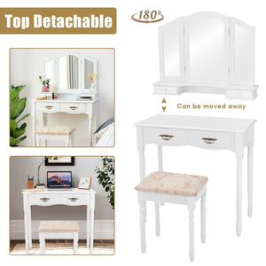 Simple Vanity Set with Tri-Folding Mirror Drawers and Storage Shelf-White view 9