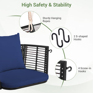 Single Person Hanging Seat with Woven Rattan Backrest for Backyard-Blue view 9
