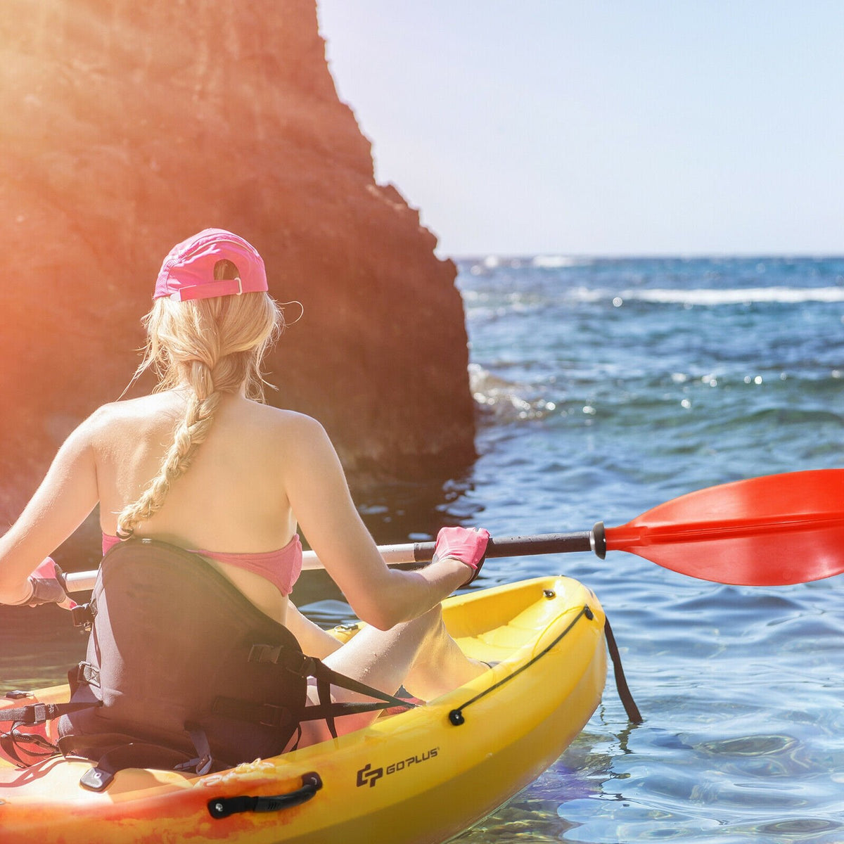 Single Sit-on-Top Kayak with Detachable Aluminum Paddle-Yellow view 2