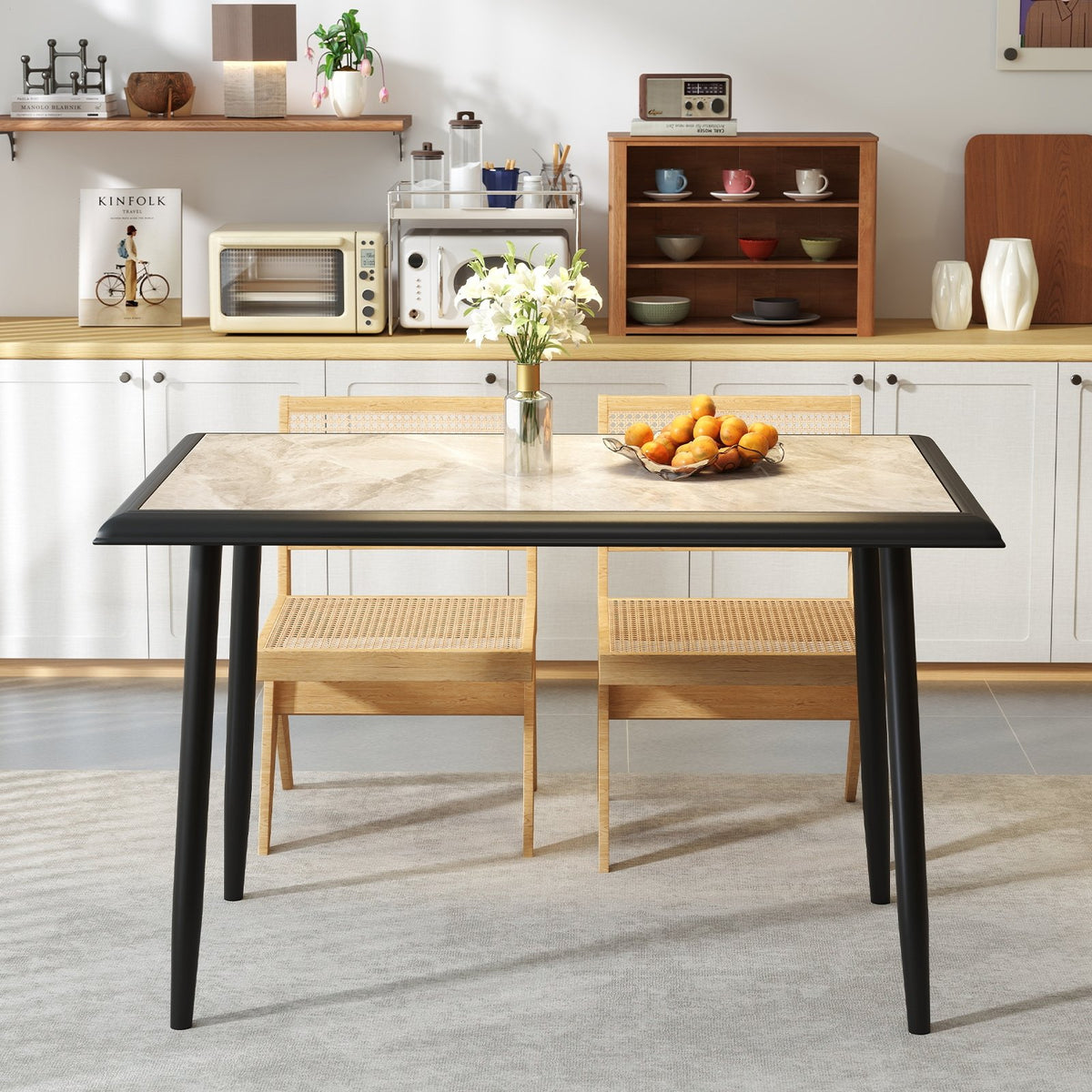 Sintered Stone Dining Table 44 inches Rectangular Kitchen Table with Metal Frame Indoor Modern Breakfast Table for Living Room Dining Room-Golden view 2