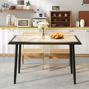 Sintered Stone Dining Table 44 inches Rectangular Kitchen Table with Metal Frame Indoor Modern Breakfast Table for Living Room Dining Room-Golden view 2