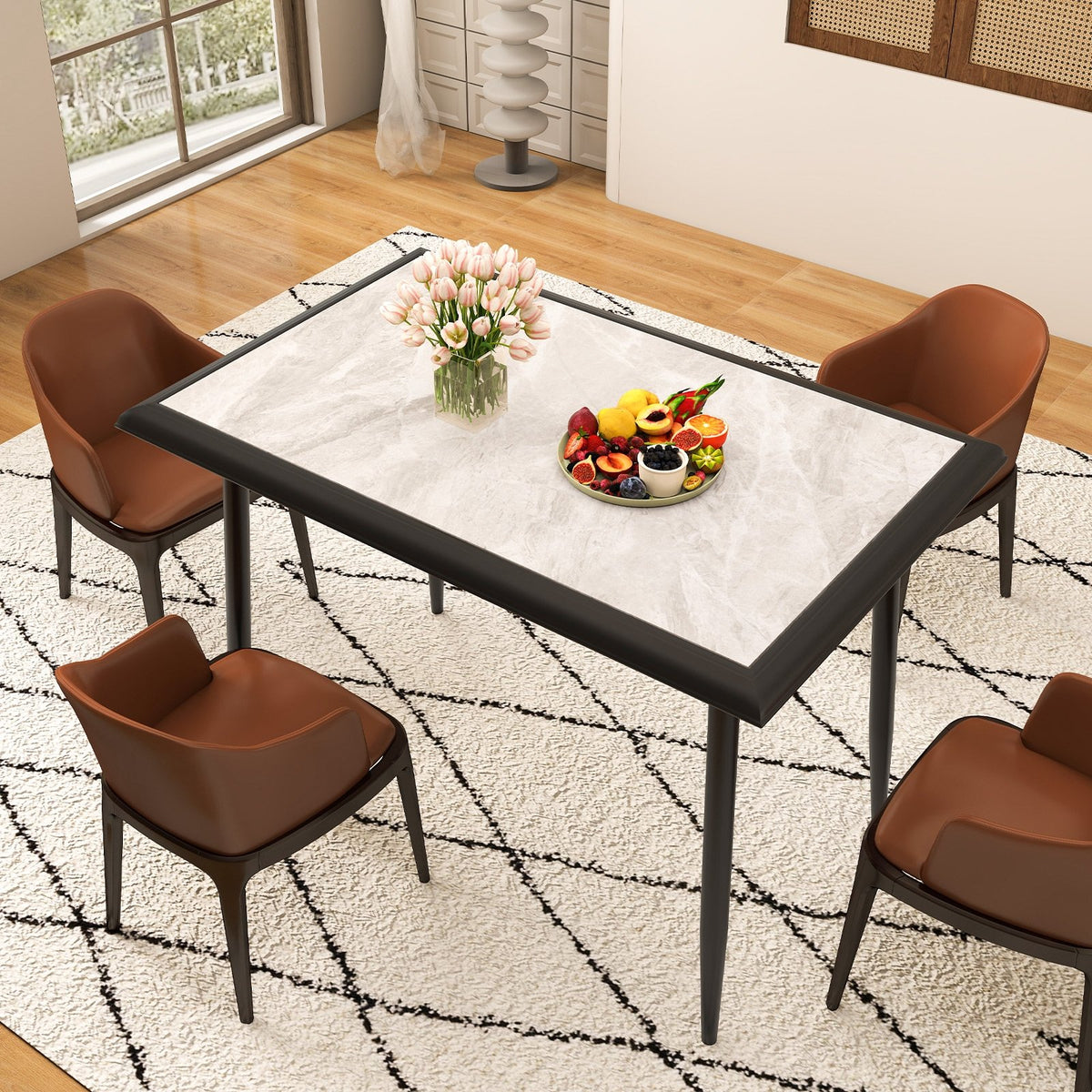 Sintered Stone Dining Table 44 inches Rectangular Kitchen Table with Metal Frame Indoor Modern Breakfast Table for Living Room Dining Room-Golden view 3