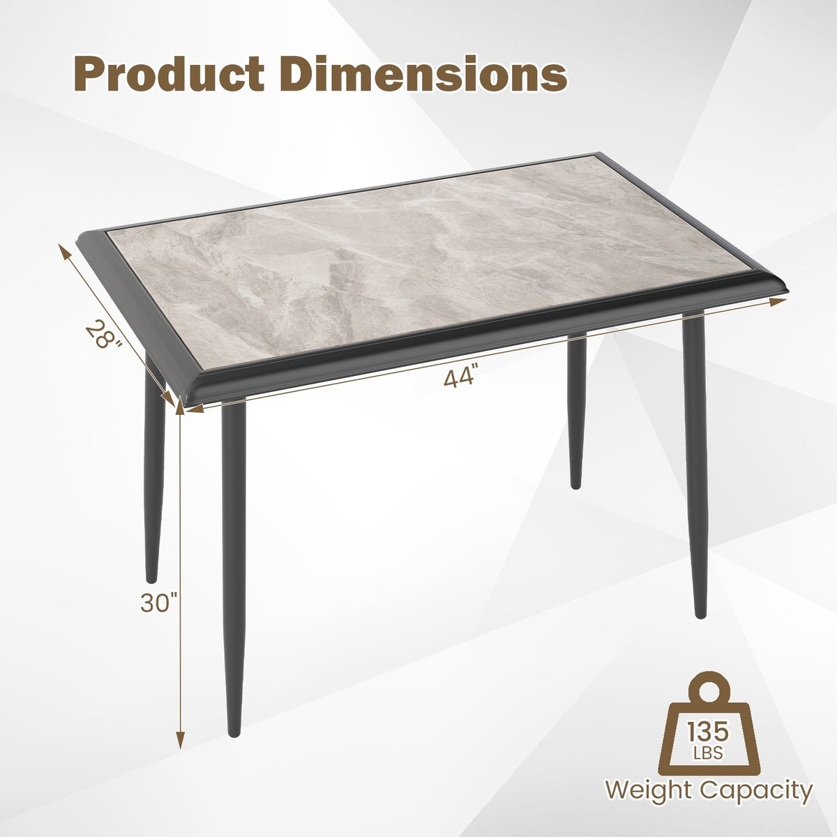 Sintered Stone Dining Table 44 inches Rectangular Kitchen Table with Metal Frame Indoor Modern Breakfast Table for Living Room Dining Room-Golden view 5
