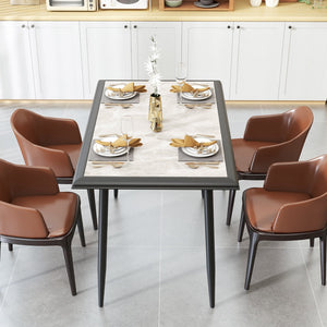 Sintered Stone Dining Table 44 inches Rectangular Kitchen Table with Metal Frame Indoor Modern Breakfast Table for Living Room Dining Room-Golden view 6
