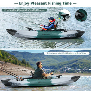 Sit-on-Top Fishing Kayak Boat With Fishing Rod Holders and Paddle-Gray view 3