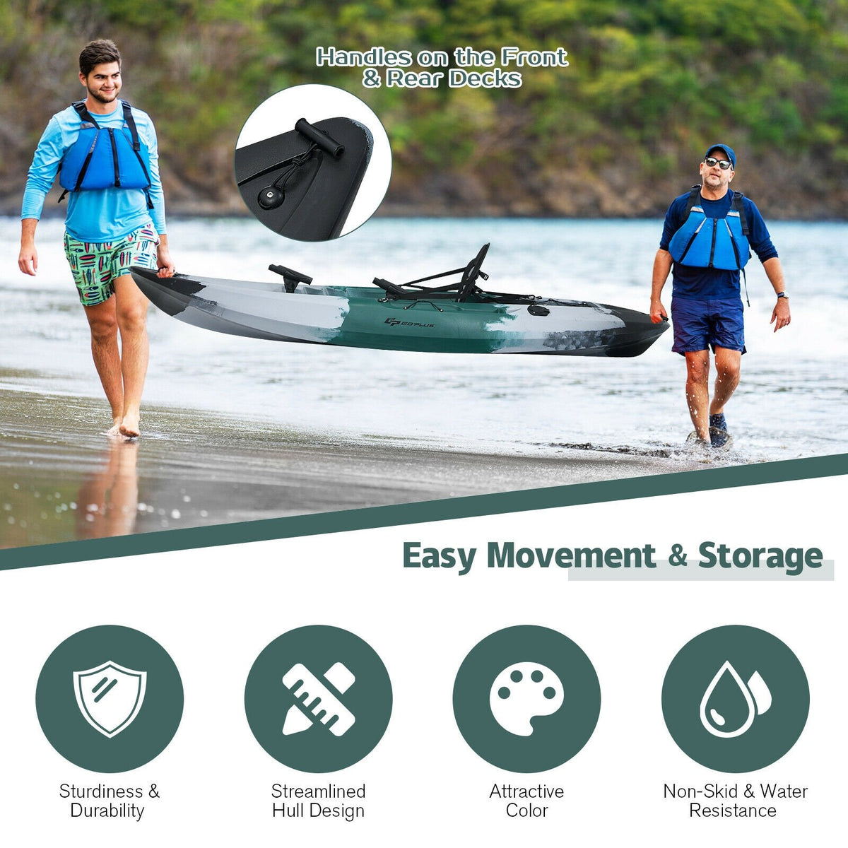 Sit-on-Top Fishing Kayak Boat With Fishing Rod Holders and Paddle-Gray view 5