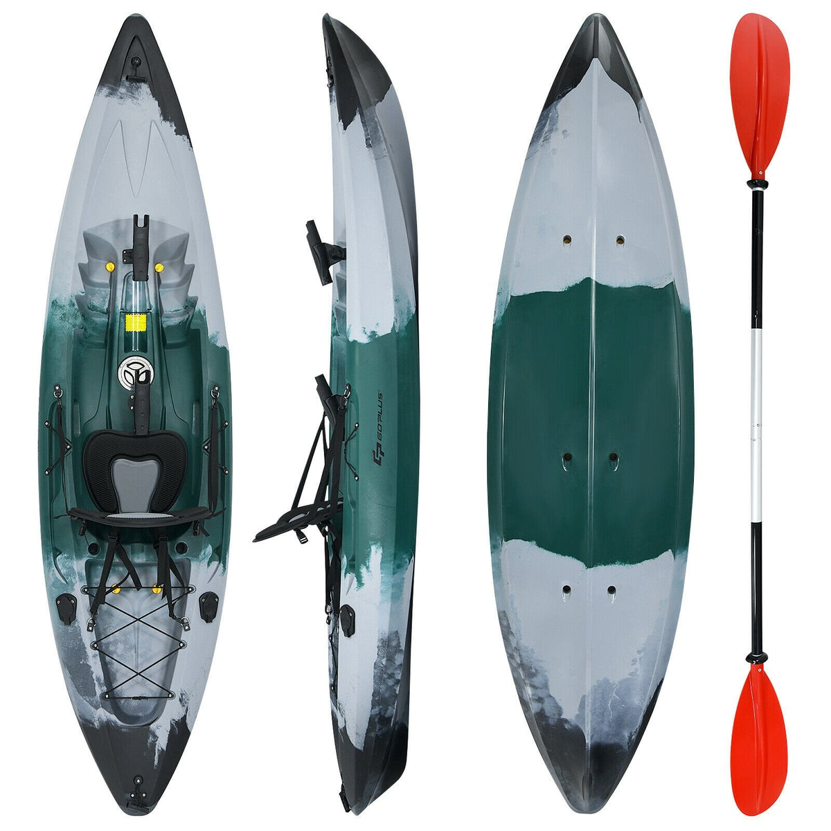 Sit-on-Top Fishing Kayak Boat With Fishing Rod Holders and Paddle-Gray view 7