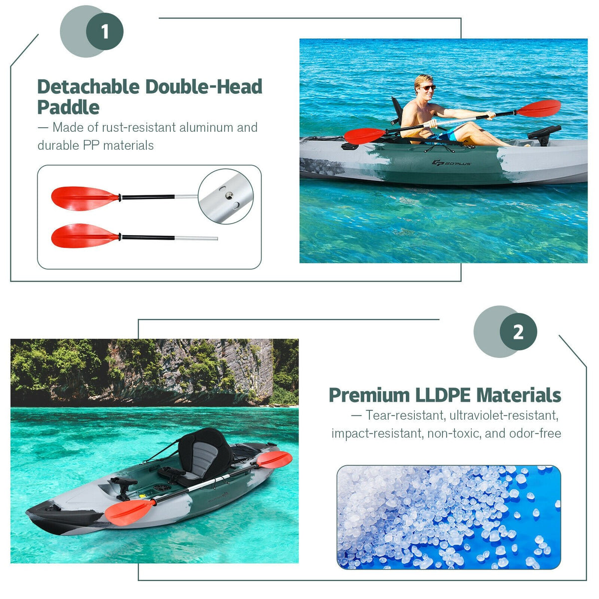 Sit-on-Top Fishing Kayak Boat With Fishing Rod Holders and Paddle-Gray view 8
