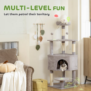 54 Inch Cat Tree with Large Condo, Top Perch, Sisal Scratching Posts, Dangling Toy Ball,Light Grey