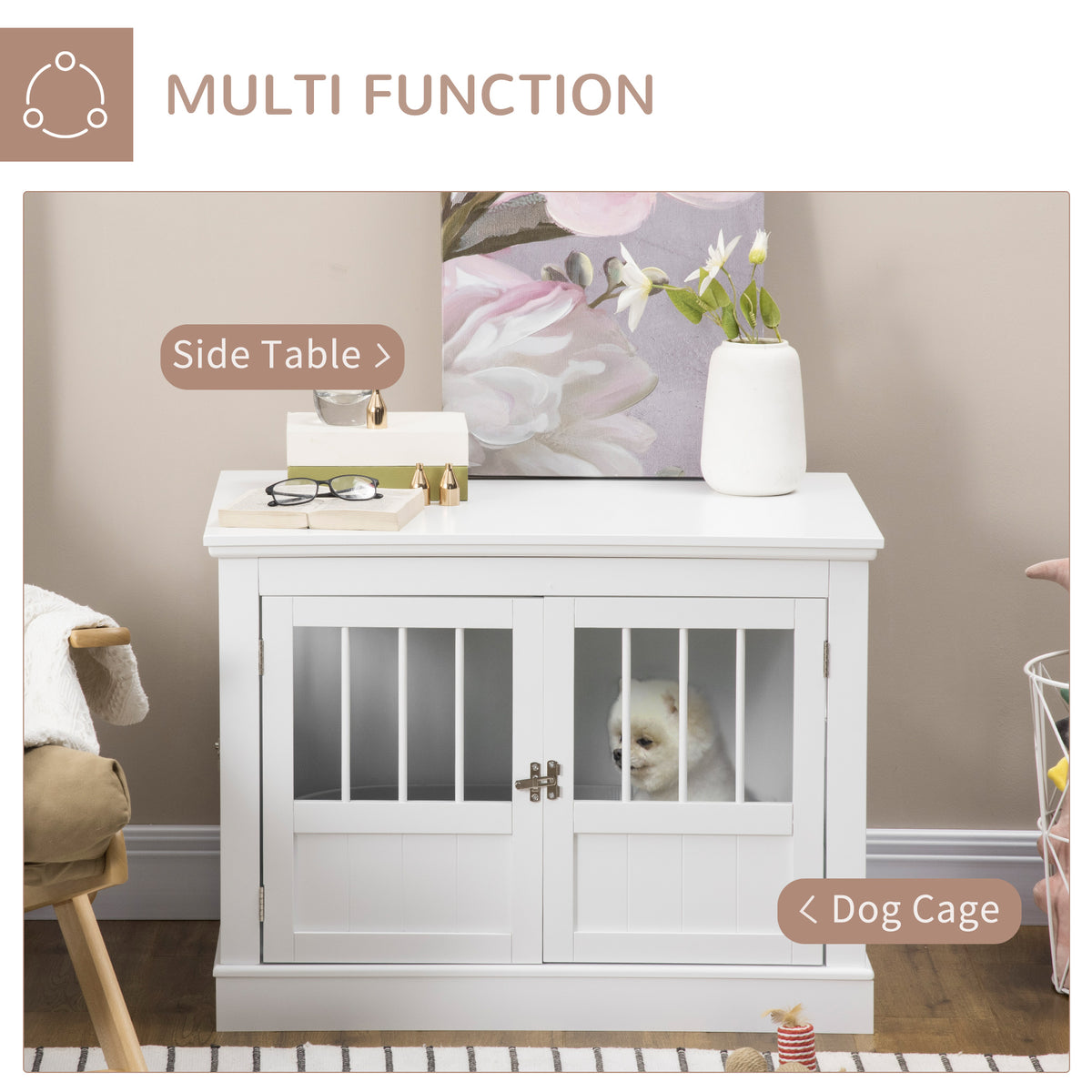 31" Dog Crate Furniture End Table with Three Doors for Small Dogs, Coffee – view 10