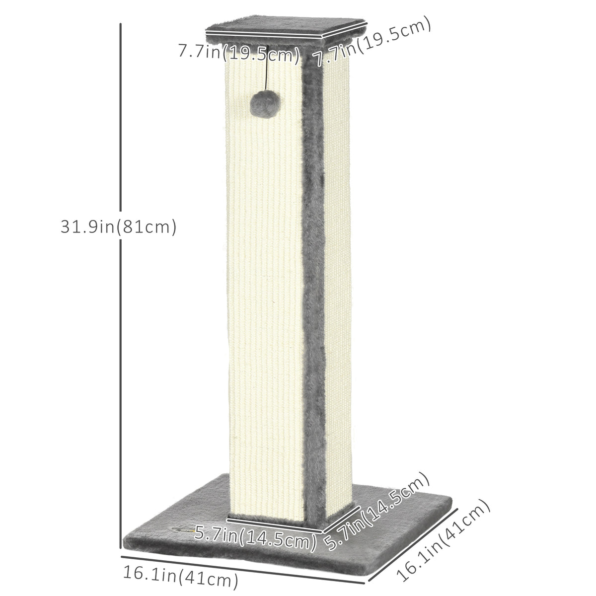 32" Tall Cat Scratching Post for Indoor Cats and Kittens, Sisal Cat Scratcher with Hanging Ball Soft Plush – view 16