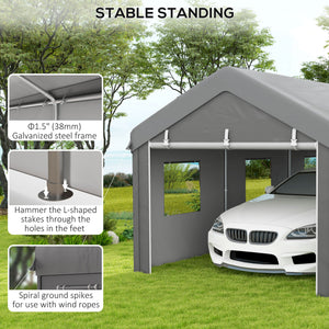 10' x 20' Carport, Heavy Duty Portable Garage with 6 Mesh Windows and 2 Doors, Dark Grey – view 13