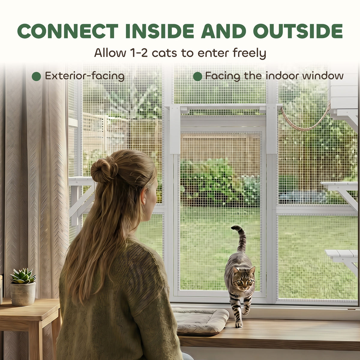 Large Outdoor Catio with Weatherproof Roof, Bridge, Resting Box, Platforms, Grey – view 17