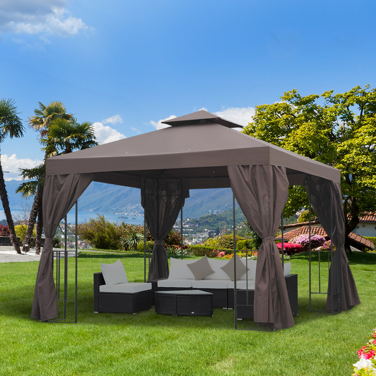 10' x 10' Patio Gazebo Outdoor, Canopy Shelter with Double-tier Roof, Pavilion Sidewalls for Garden Events – view 7