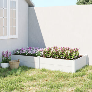 Vinyl Raised Garden Bed Kit, 6.5 x 2 x 1ft Elevated Garden Box with Divider and Open Bottom, Grey Wood Effect
