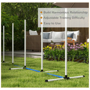 2PCs Dog Agility Kit with Weave Poles, Spray Water Tube, Whistle, Carry Bag, White