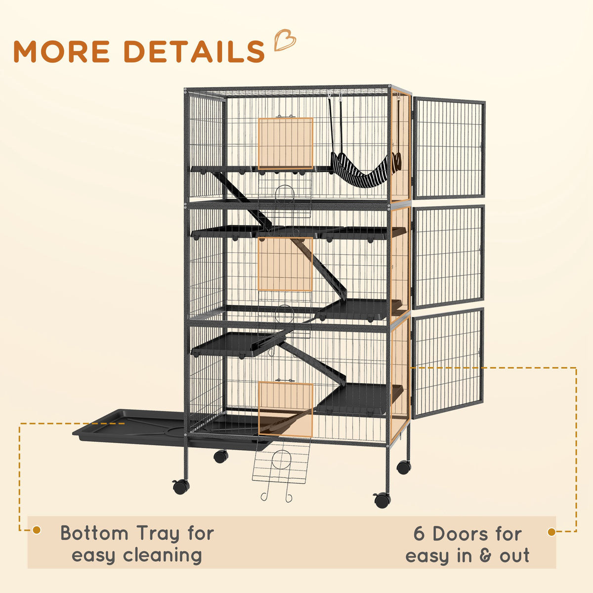 5-Tier Rolling Small Animal Cage, Deluxe Guinea Pig Cage, Ferret Cage for Mink Chinchilla Kitten Rabbit – view 27