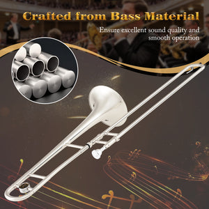 Slide Trombone for Beginners with Portable Case and Shoulder Strap-Silver view 7