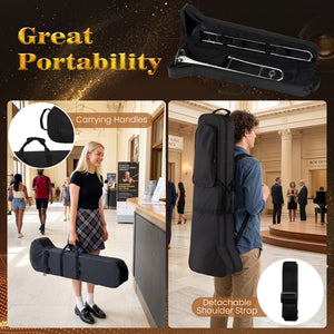 Slide Trombone for Beginners with Portable Case and Shoulder Strap-Silver view 9