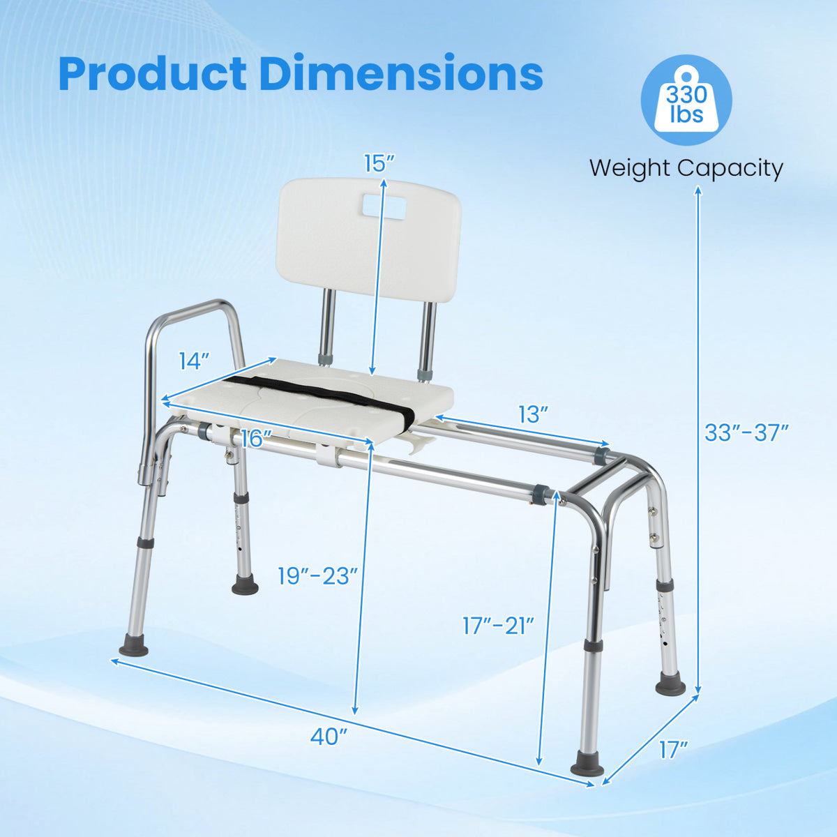 Sliding Tub Transfer Bench, Shower Chair for Disabled and Elderly-White view 5