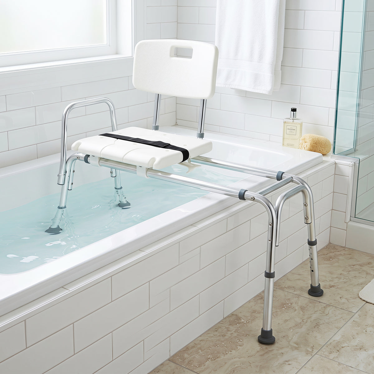 Sliding Tub Transfer Bench, Shower Chair for Disabled and Elderly-White view 6