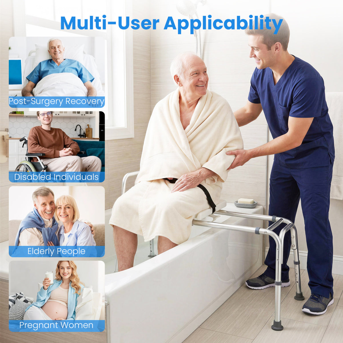Sliding Tub Transfer Bench, Shower Chair for Disabled and Elderly-White view 7
