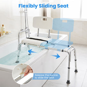 Sliding Tub Transfer Bench, Shower Chair for Disabled and Elderly-White view 8