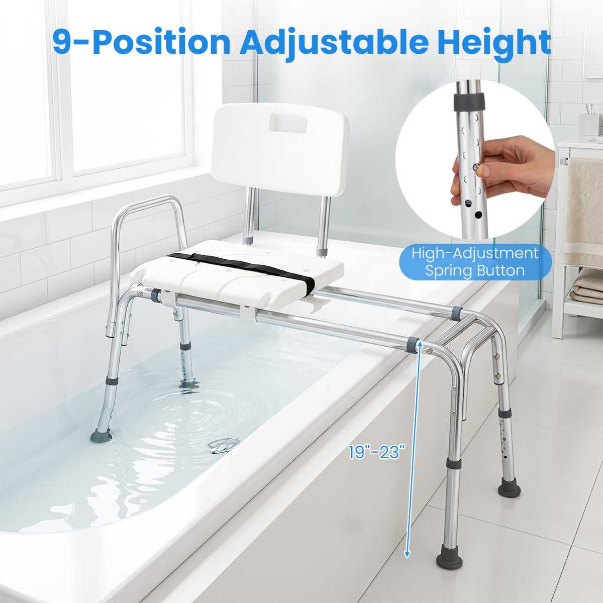 Sliding Tub Transfer Bench, Shower Chair for Disabled and Elderly-White view 9