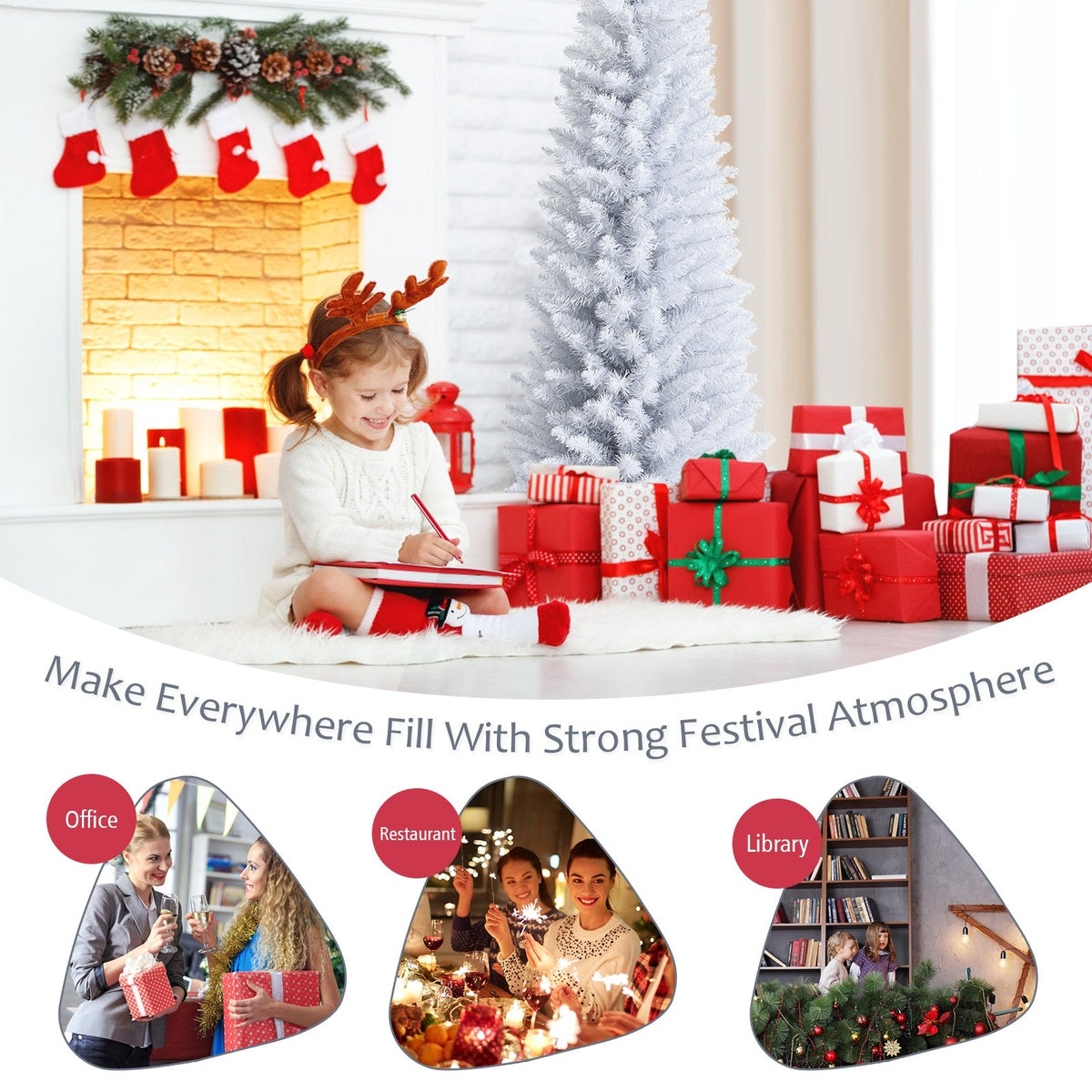 Slim Artificial Christmas Pencil Tree with PVC Needles and Folding Metal Stand-5' view 3