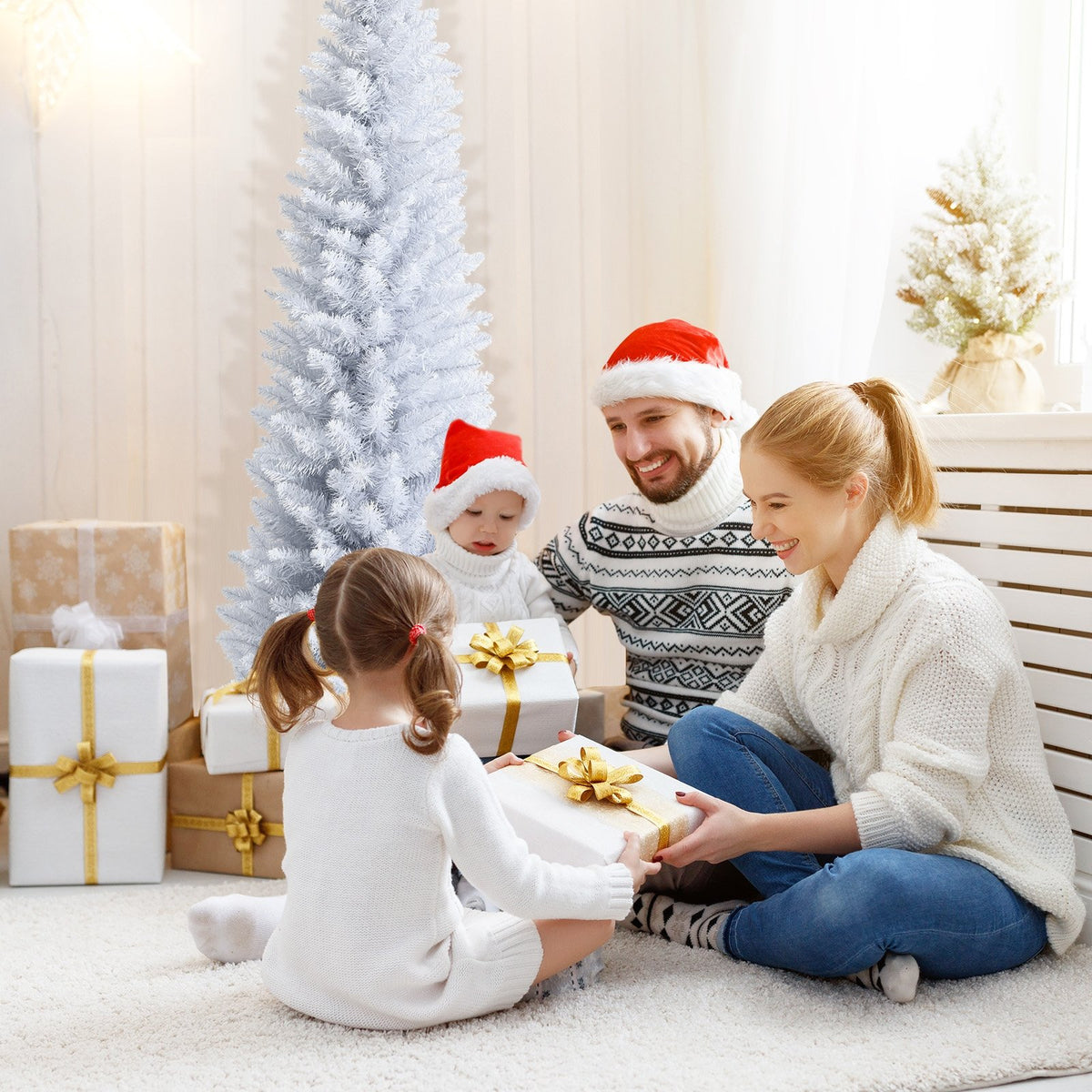 Slim Artificial Christmas Pencil Tree with PVC Needles and Folding Metal Stand-5' view 7
