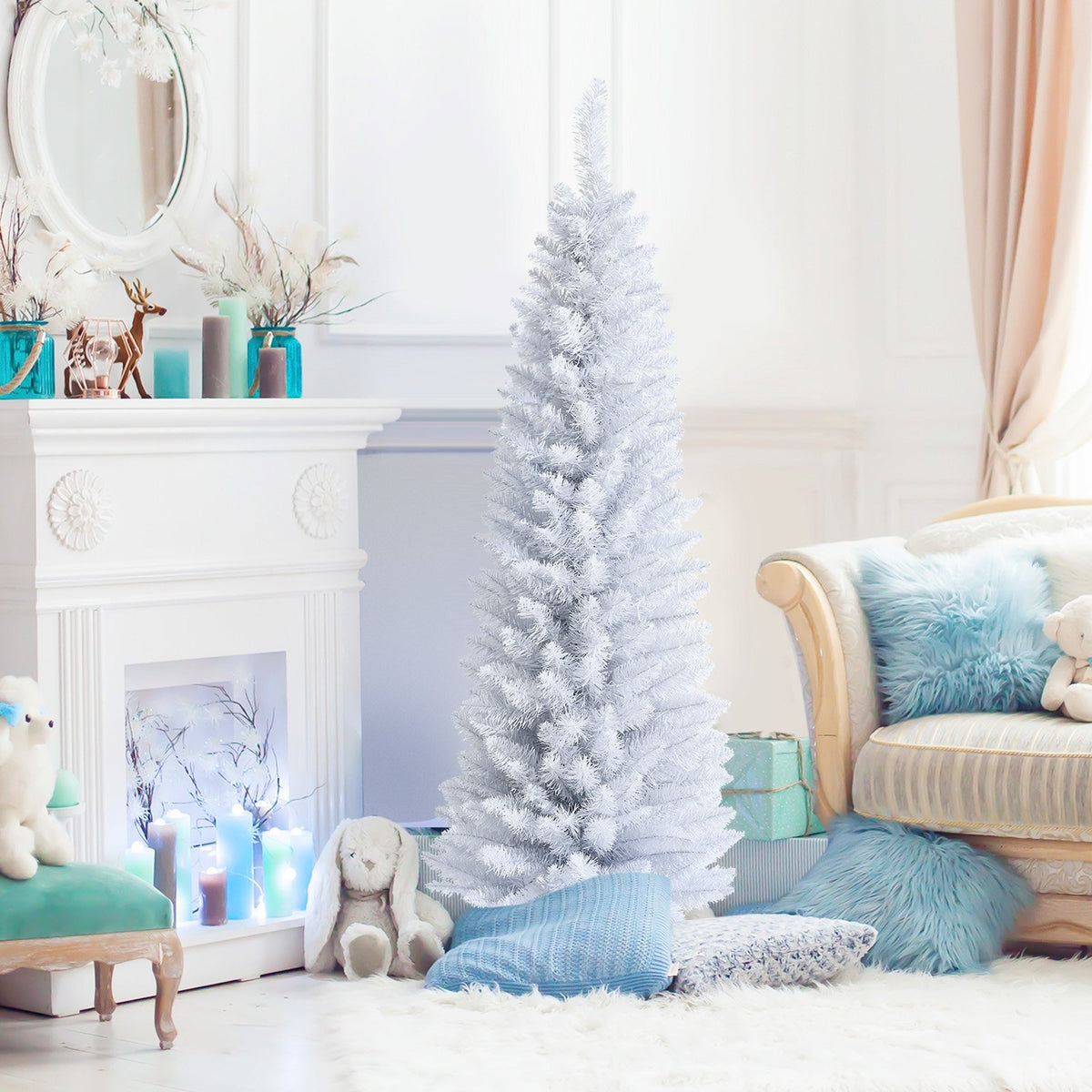 Slim Artificial Christmas Pencil Tree with PVC Needles and Folding Metal Stand-5' view 8