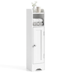 Slim Bathroom Cabinet Corner with 1 Door and Adjustable Shelves-White