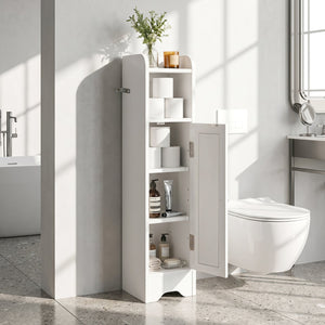 Slim Bathroom Cabinet Corner with 1 Door and Adjustable Shelves-White view 3