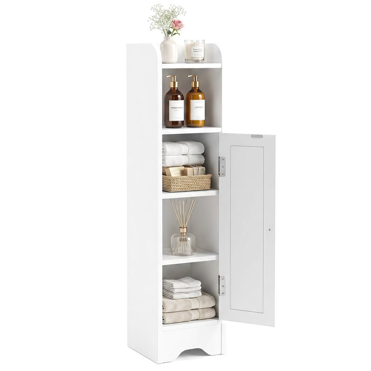 Slim Bathroom Cabinet Corner with 1 Door and Adjustable Shelves-White view 4