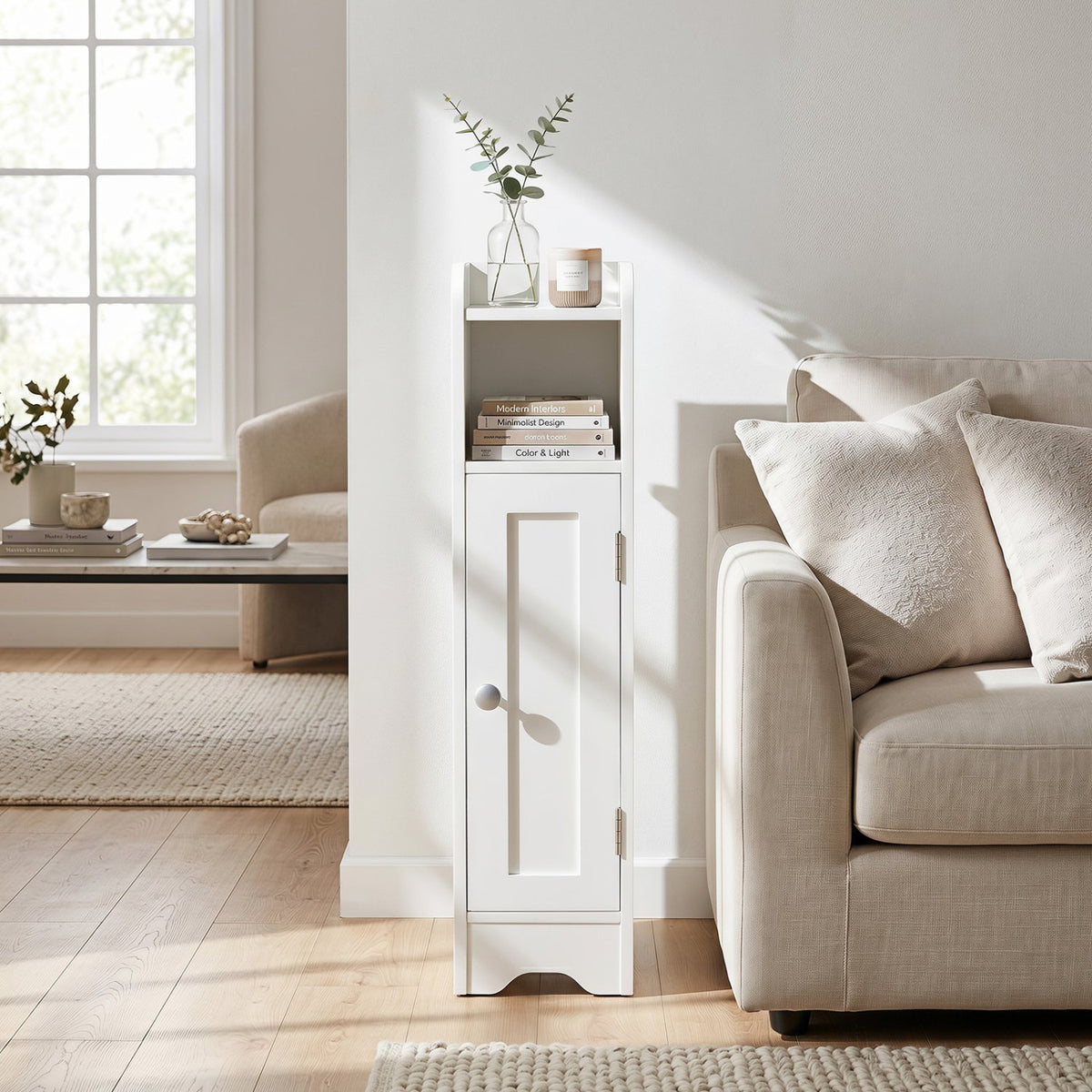 Slim Bathroom Cabinet Corner with 1 Door and Adjustable Shelves-White view 6