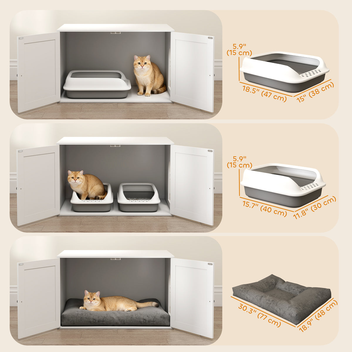 Cat Litter Box Enclosure with Double Doors, Handles, Fit Most of Cat and Litter Box, 31.5" x 21" x 20", White